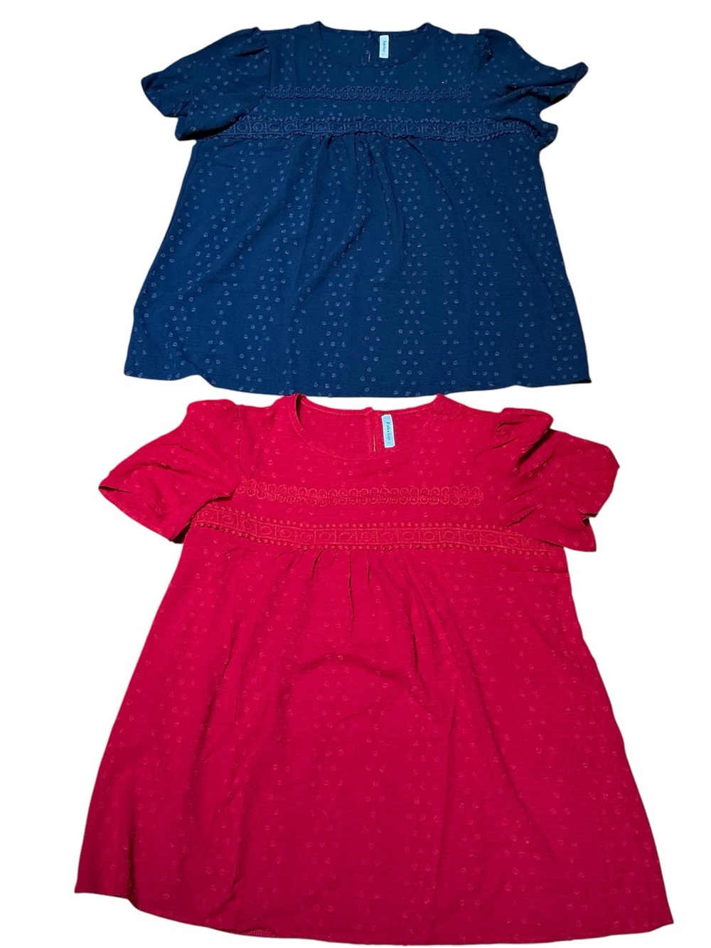 Women’s Set Of 2 NWOT Falechay Blue  & Red Sz L SS Embroidered Top Shirt Blouse